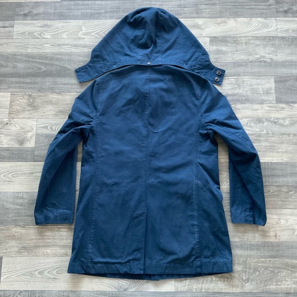 Gap Hooded Mac Jacket Coat Men’s LARGE Navy Blue Chambray Lined Cotton - Picture 8 of 10